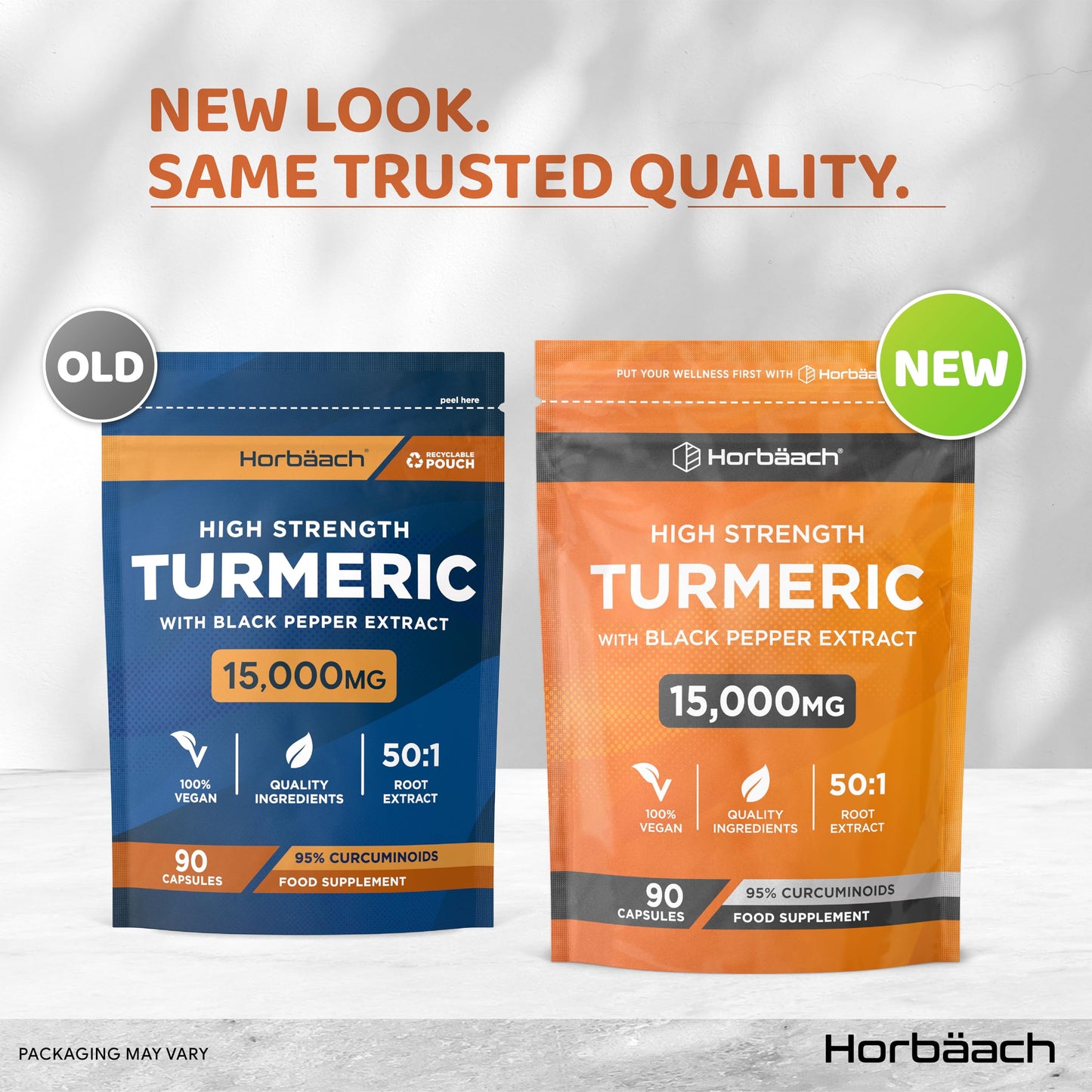 Horbäach Turmeric and Black Pepper Capsules 15,000mg | High Strength 95% Curcuminoids | 90 Vegan Capsules | Turmeric Root Extract Supplement | by Horbaach