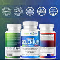 SigmaBiotics Selenium with Vitamins A, C & E - Promotes Healthy Hair, Skin & Nails - Supports The Immune System - Superior Absorption Formula - Vegan and Gluten Free - 60 Tablets