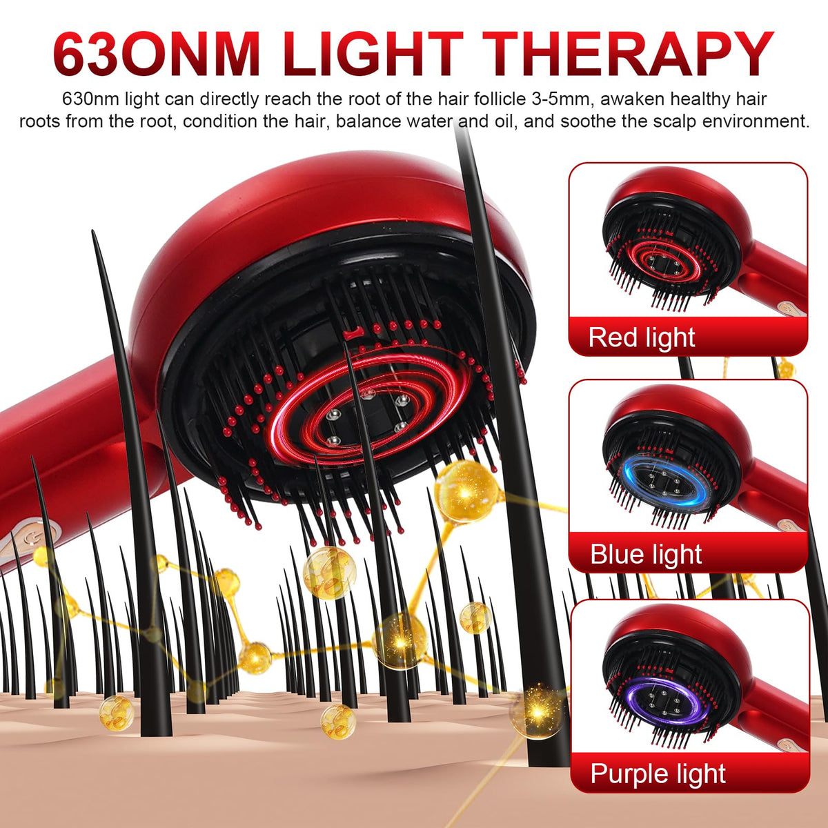 Nukdey Scalp Massaging Brush 3 in 1 Scalp Massaging Comb Electric Hair Oil Applicator for Hair-Growth Head SPA with 3 Massage Modes,660nm Red Light Therapy Waterproof Portable Scalps for Head Home Relaxation