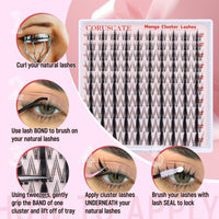 CORUSCATE Cluster Lashes Manga Individual Eyelashes Natural Look Lashes Individual Cluster Anime Spiky Eyelash Clusters 10-16mm DIY Wet Look Lash Extension Japanese Style Manhua Lashes Wispy