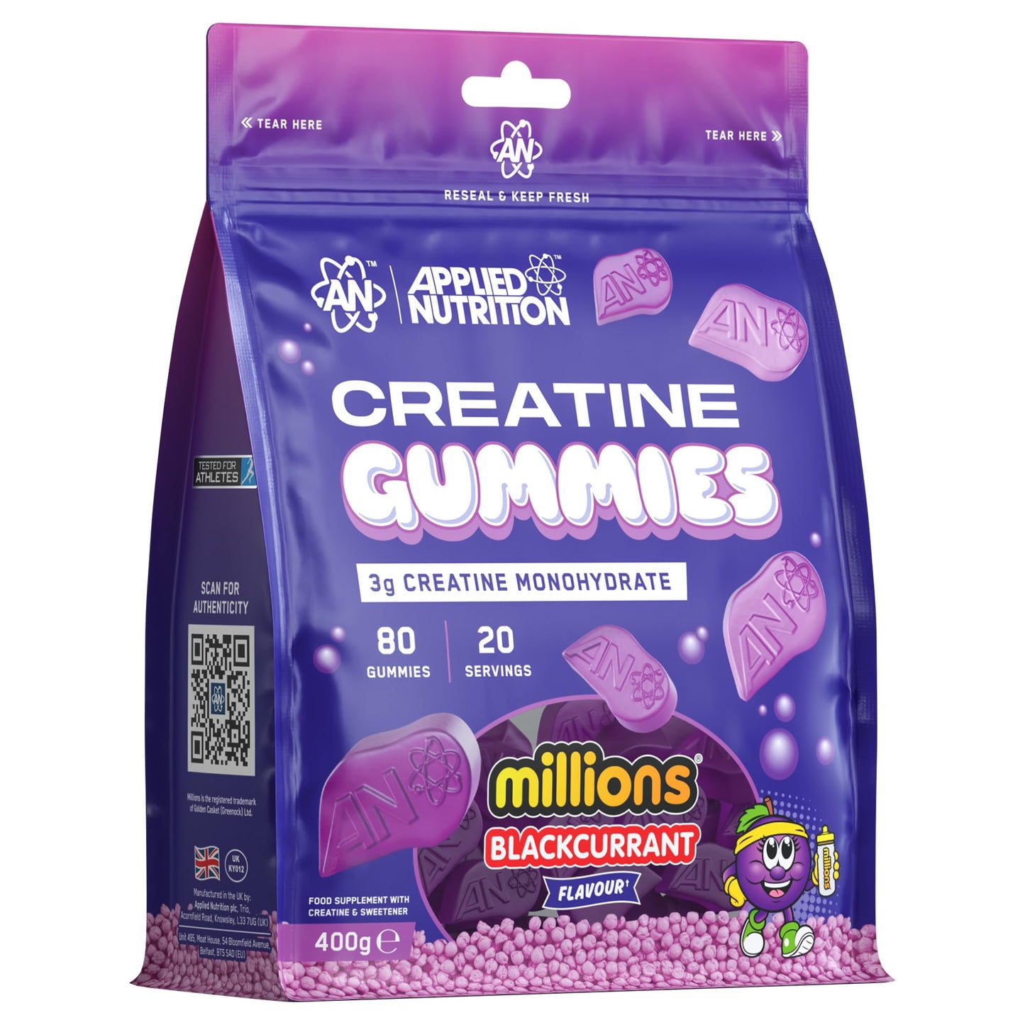 Applied Nutrition Creatine Gummies - 3000mg Creatine Monohydrate per Serving - 80 Chewable Vegan Gummies for Strength, Power & Recovery (20 Servings)
