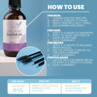 Eva Naturals Organic Castor Oil for Eyelashes, Eyebrows & Hair Growth - Cold Pressed Hexane Free - 100% Pure Oil for Skin Nails Lashes - Nourishes & Strengthens - Includes Mascara Kit & Brushes, 60ml