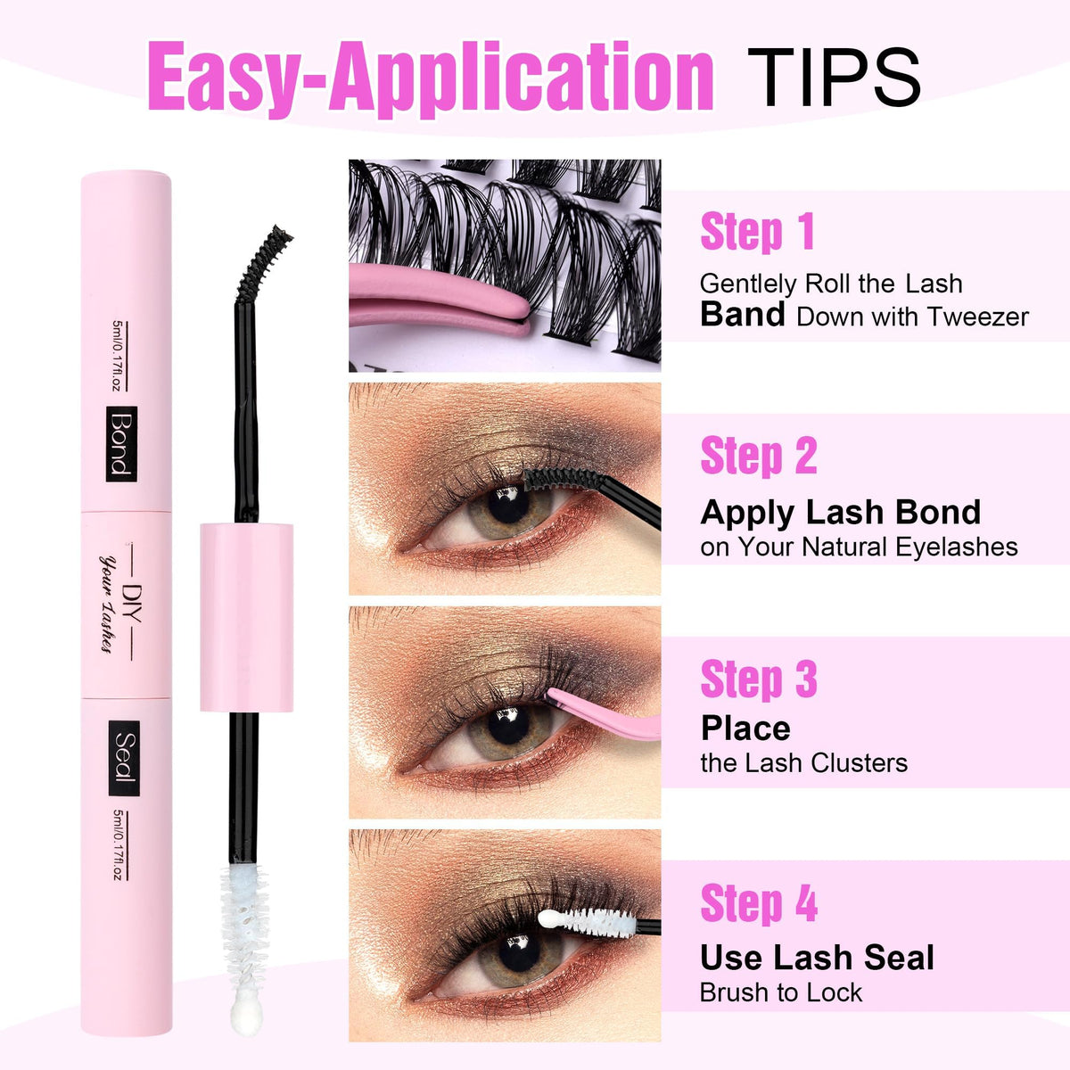 Pawotence Eyelash Extension Kit Cluster Lashes Individual Cluster 9-16mm Lash Extension Kit with Lash Bond and Seal, Lash Tweezers for Self Use,280pcs Individual Eyelashes Kit (30D-40D KIT)