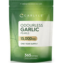Odourless Garlic Capsules 15,000mg | 365 Count (1 Year Supply) | High Strength Garlic Oil Pearls with Allicin | By Carlyle