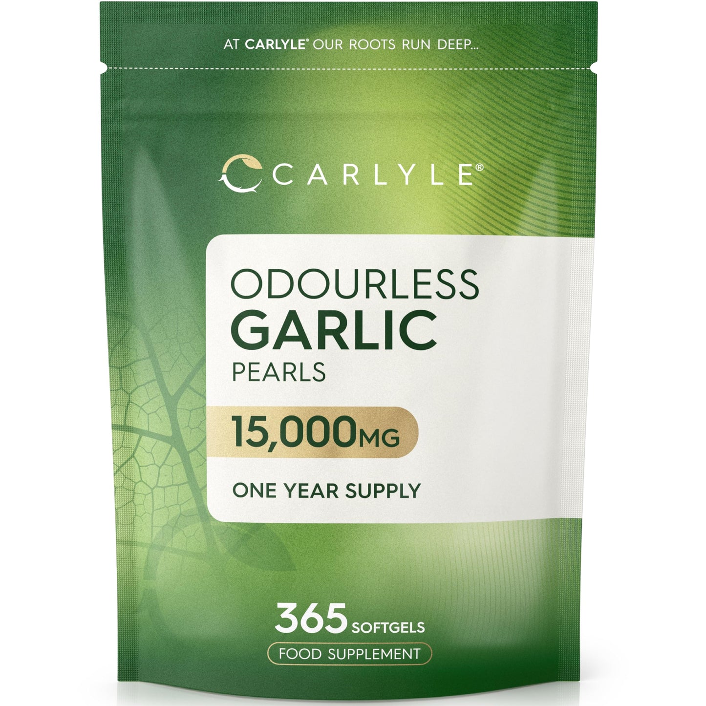 Odourless Garlic Capsules 15,000mg | 365 Count (1 Year Supply) | High Strength Garlic Oil Pearls with Allicin | By Carlyle
