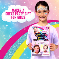 GirlZone Unicorn and Jewels Face Painting Kit, Amazing Face Paints for Children, Gems, Face Paint Brushes, and Face Paint Stencils in 1 Kids Face Paint Set to Create Childrens Face Paints