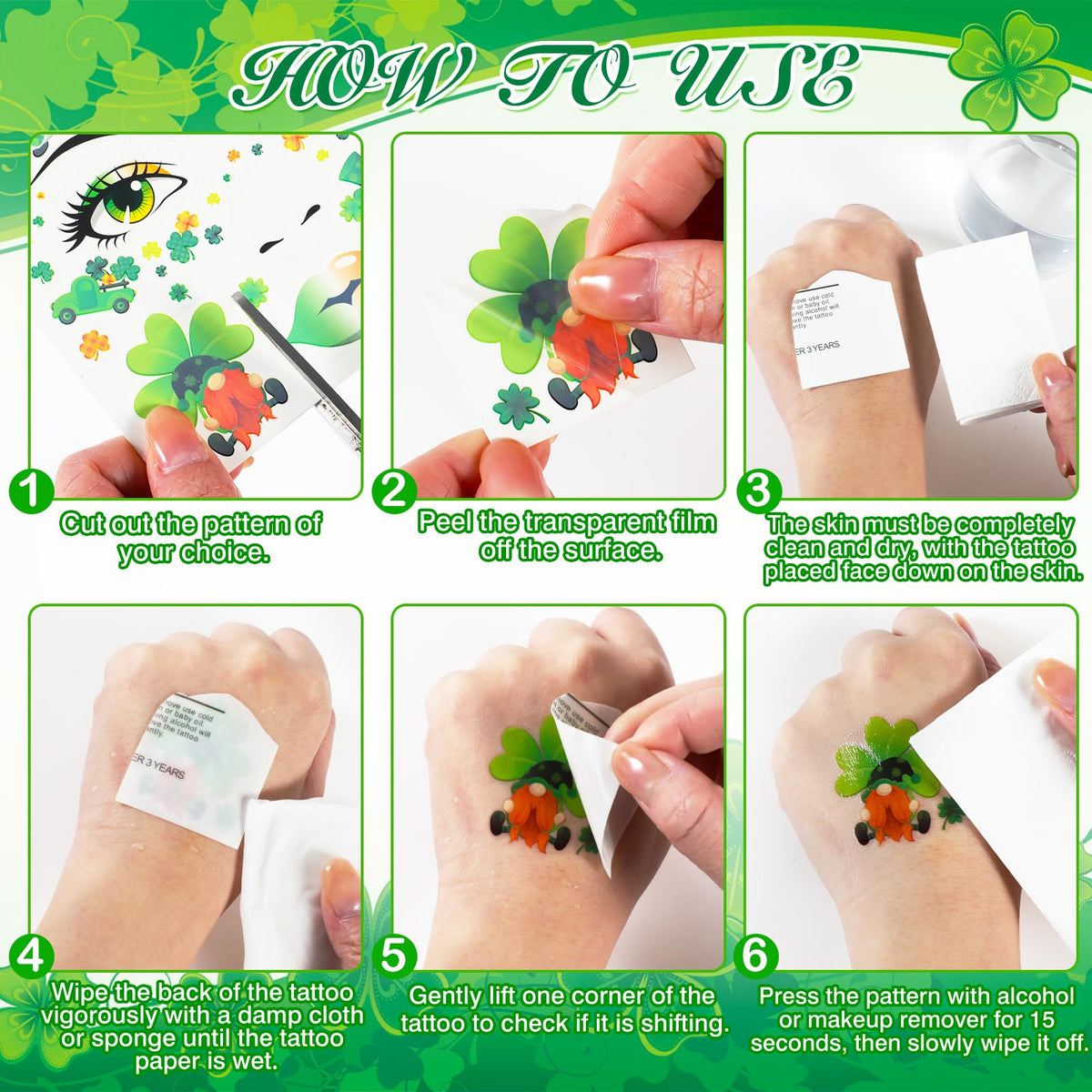 HOWAF 9pcs St Patricks Day Accessories Face Tattoos, Shamrock Face stickers Lucky Clover Leprechaun Irish Temporary Tattoos Stickers for St. Patrick's Day Decorations St Patricks Day Outfits Makeup