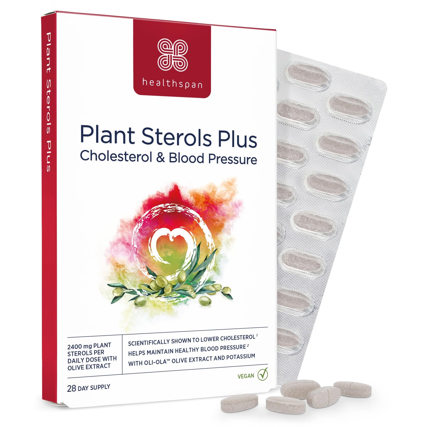 Healthspan Plant Sterols Plus (28 Day Supply) | 2400 mg Plant sterols with Oli-Ola Olive Extract | Supports Normal Cholesterol Levels | Added Potassium & Vitamins B1 & B3
