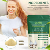 FoodPURA 180 X Pure Garlic Capsules Recommended Daily Strength 1000mg - Capsules are The SAFEST Way to take Any Supplement! HACCP Certified, Manufactured in The UK.