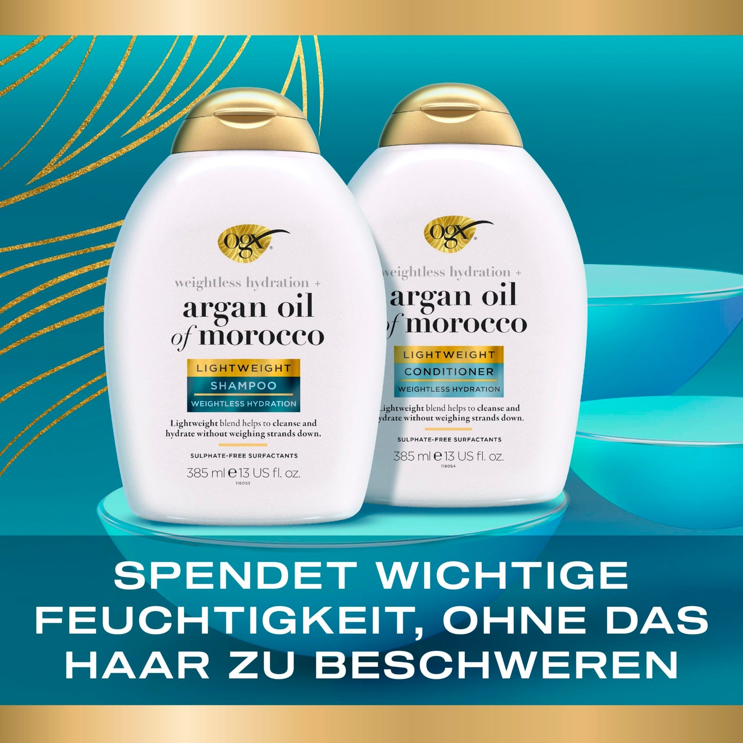 OGX Lightweight Repair with Argan Oil of Morocco Shampoo, Repairs Fine Hair, Cleanses and Repairs without Weighing It Down, Sulfate Free, 385ml