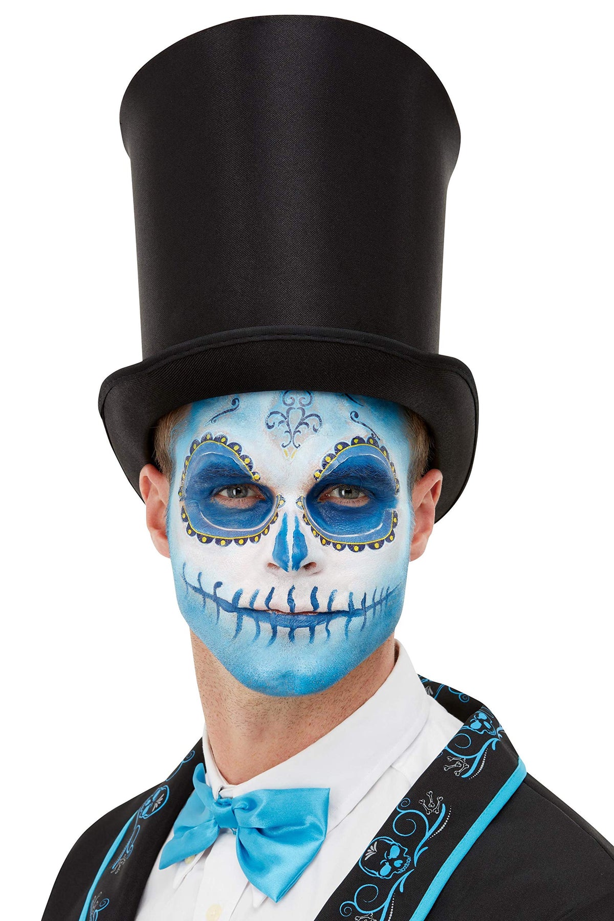 Smiffys Make-Up FX, Day Of The Dead Kit, Aqua, Blu Facepaints, Transfers, Crayon, Sponge & Applicator, Cosmetics and Disguises Fancy Dress, Halloween Dress Up Cosmetics & Disguises.
