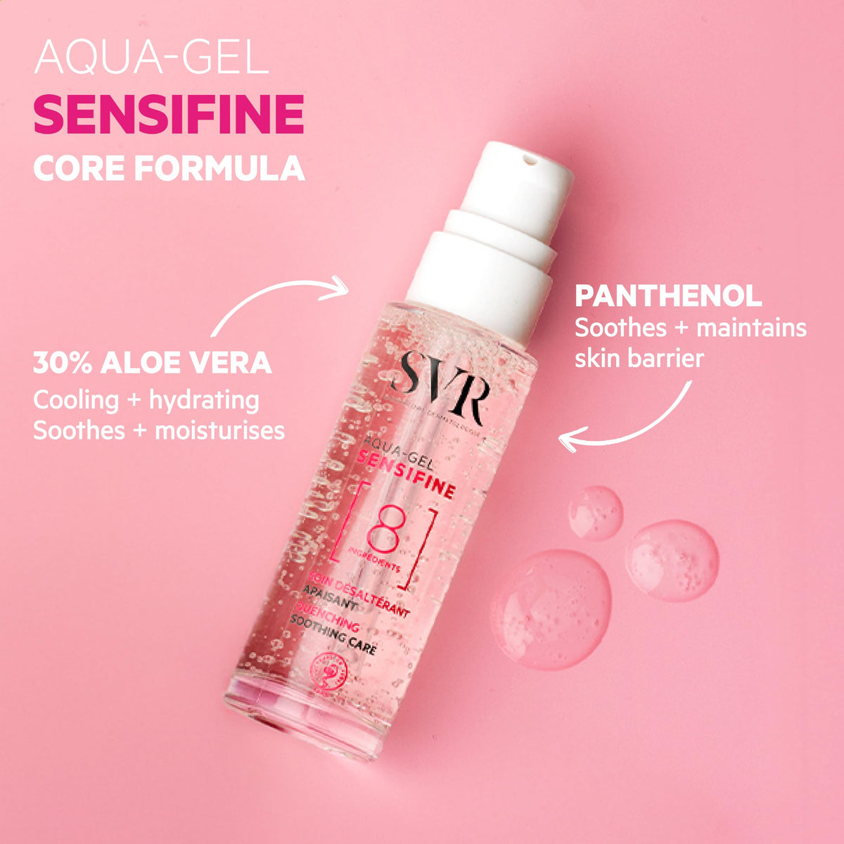 SVR SENSIFINE Cooling, 24h Hydrating Face Aqua-Gel for Hypoallergenic, Hypersensitive, Reactive Blanced-to-Normal Skin, 8-Ingredient Minimalist Formula, 40ml