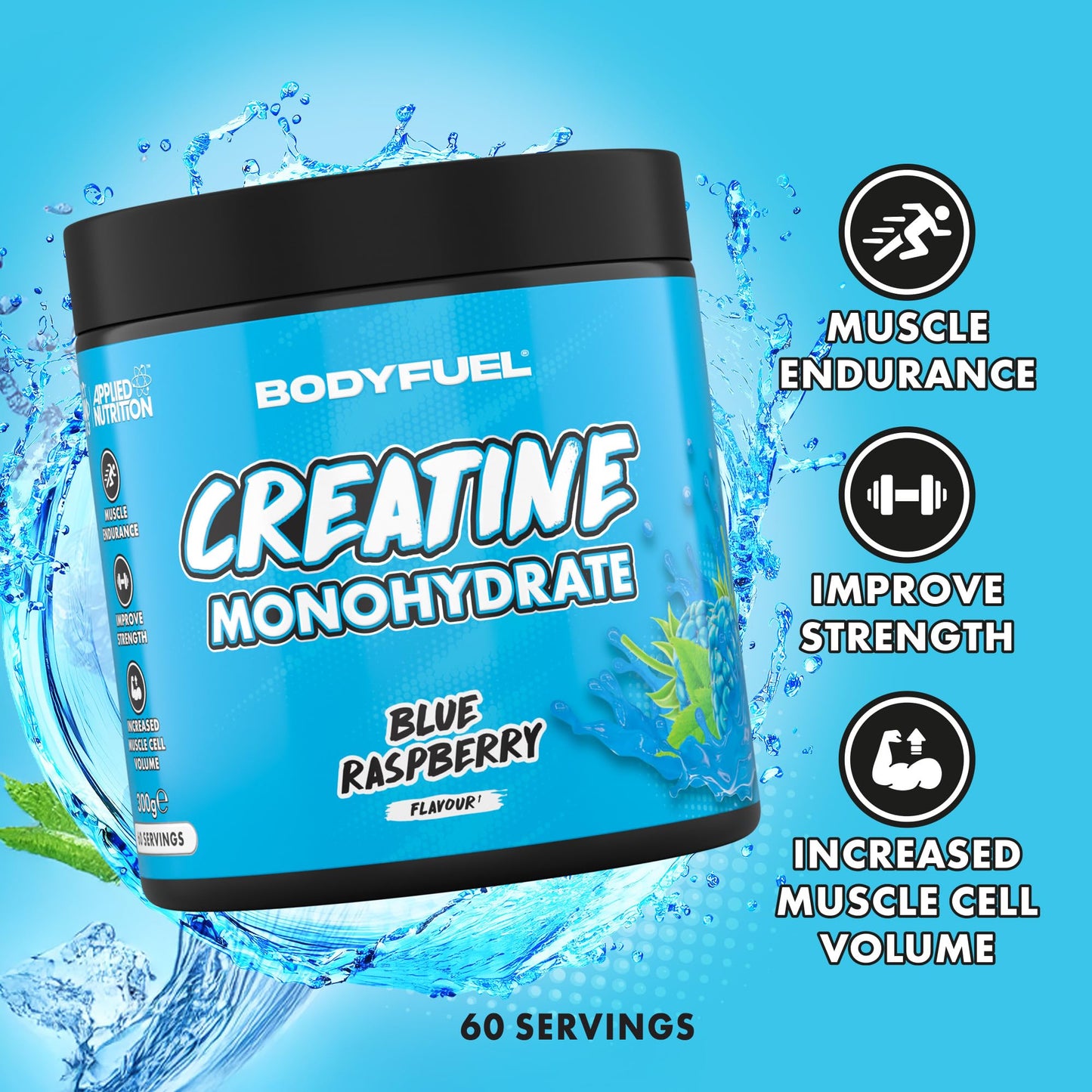 Applied Nutrition BodyFuel Creatine Monohydrate Powder, Increases High-Intensity Physical Performance, Blue Raspberry (300g - 60 Servings)