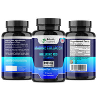 Atlantic Vitamins Marine Collagen 900 mg - High Strength 90 Capsules Collagen with Hyaluronic Acid and Vitamin C for Skin, Joints and Hair - Type 1 Hydrolysed Collagen Supplements for Women & Men - UK Made