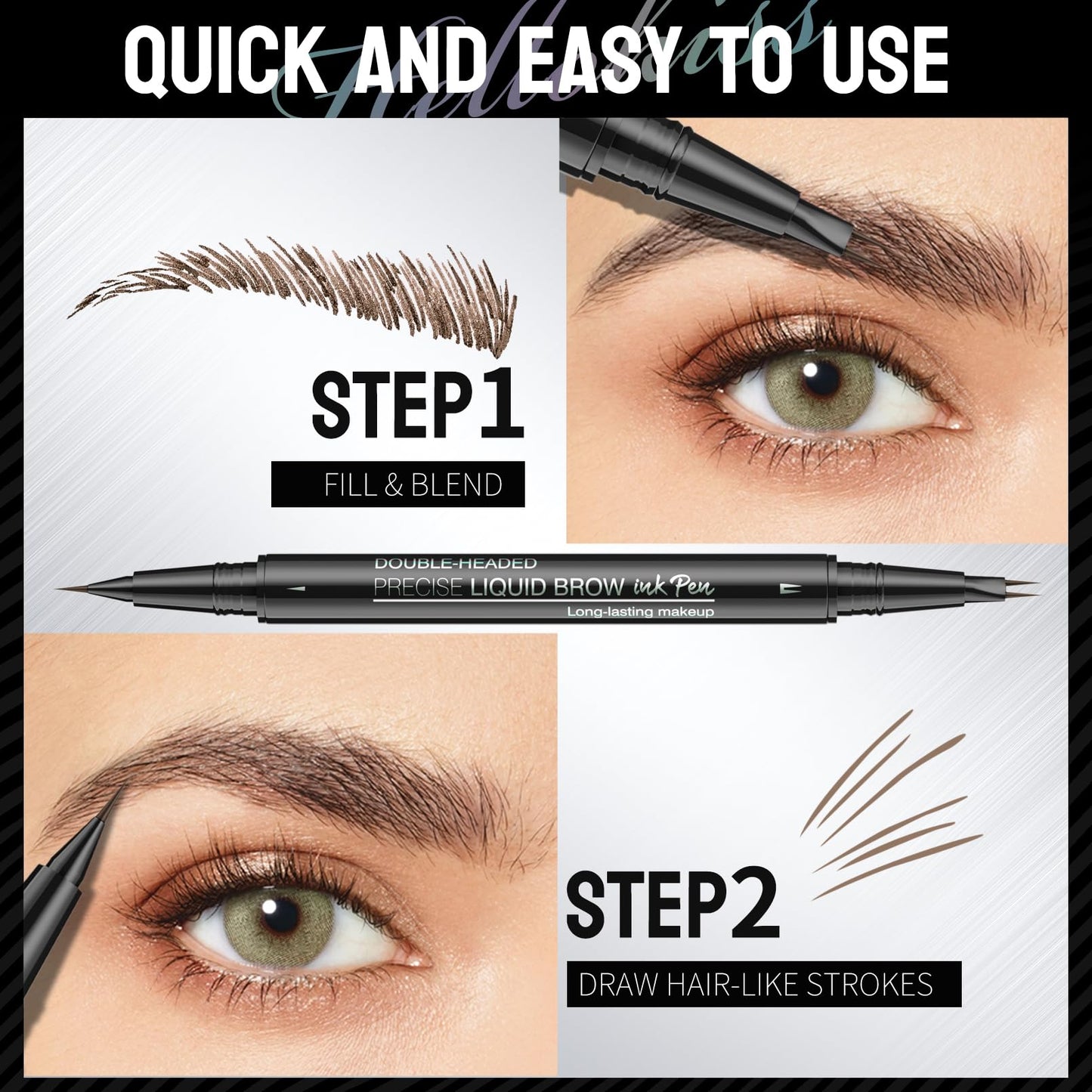 Vawolecy Microblading Eyebrow Pen, Brow Pencil 2-in-1 Dual-Ended Eyebrow Pencil with Micro-Fork-Tip Applicator and Precise Brush-Tip Create Hair Like Brows, Last All-Day