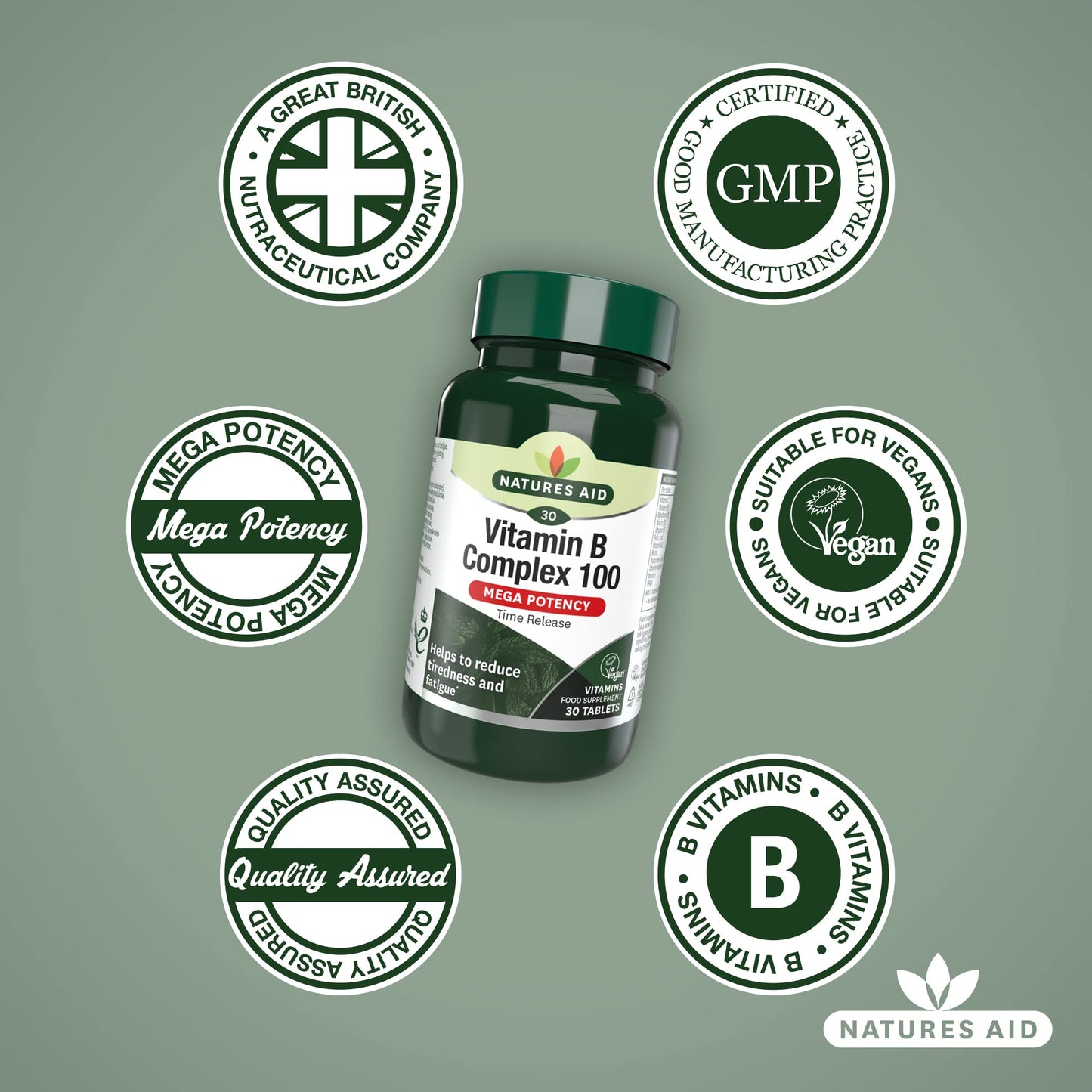 Natures Aid Vitamin B Complex Tablets 100mg Pack of 30