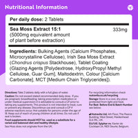 Nutravita 5000mg Sea Moss Tablets - 400 Irish Sea Moss Vegan Supplements for 6.5 Months of Supply, Contributes to Normal Energy-Yielding Metabolism, Skin & Cognitive Function (EFSA) Made in the UK