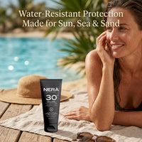 KP Pharma NERA SPF 30 Sunscreen Body Lotion – UVA & UVB Protection, Lightweight, Water-Resistant, Hydrating Formula with Black Myrtle & Volcanic Stone Extracts, Antioxidant-Rich & Dermatologically Tested, 100ml