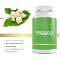 Lily Green Supplements Lily Green | Lions Mane Mushroom Supplement 4800mg per Serving | 90 Vegan Capsules | Mental Clarity & Focus | Immune Support | No Artificial Fillers | Made in UK