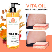 B.O.T cosmetic & wellness Vita Oil Anti-Stretch Marks: Pregnancy Stripes, Body Firming Oil, Tackles Skin Sagging by 87%, Enhances Skin Appearance, Elasticity Booster (Almonds, Vitamins A & E) - 200 ml
