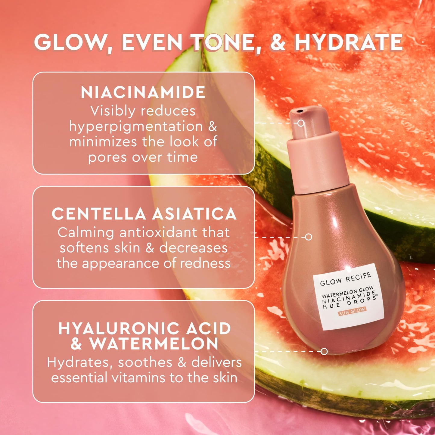 Glow Recipe Niacinamide Hue Drops Face Serum - Tinted Serum + Glow Drops to Bronze, Brighten & Hydrate - Skincare Makeup Primer & Highlighter to Blur Pores for a Glowy, Even Skin Tone - Sunglow (40ml)