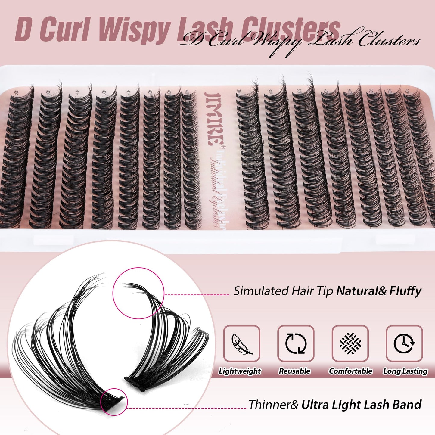 JIMIRE 320Pcs Individual Eyelashes DIY Russian Cluster Lashes 30D+40D Lashes Individual Cluster D Curl 9-16mm Mixed Wispy DIY Lash Clusters Eyelash Extesnsions