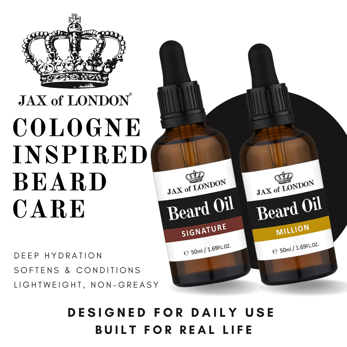 JAX OF LONDON Jax of London Beard Oil Gift Set for Men – Signature & Sweet Inspired Fragrance – Softens, Conditions & Hydrates Beard – Non-Greasy Grooming Oils – Made in UK – 2 x 50ml Signature and Million