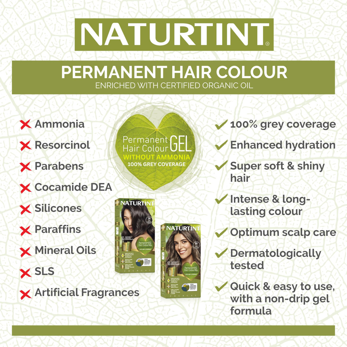 Naturtint Permanent Hair Colour Gel 6GA Deep Almond Brown, Plant Enriched, Biobased, Ammonia Free, Long Lasting Grey Coverage and Radiant Colour, Nourishment and Protection
