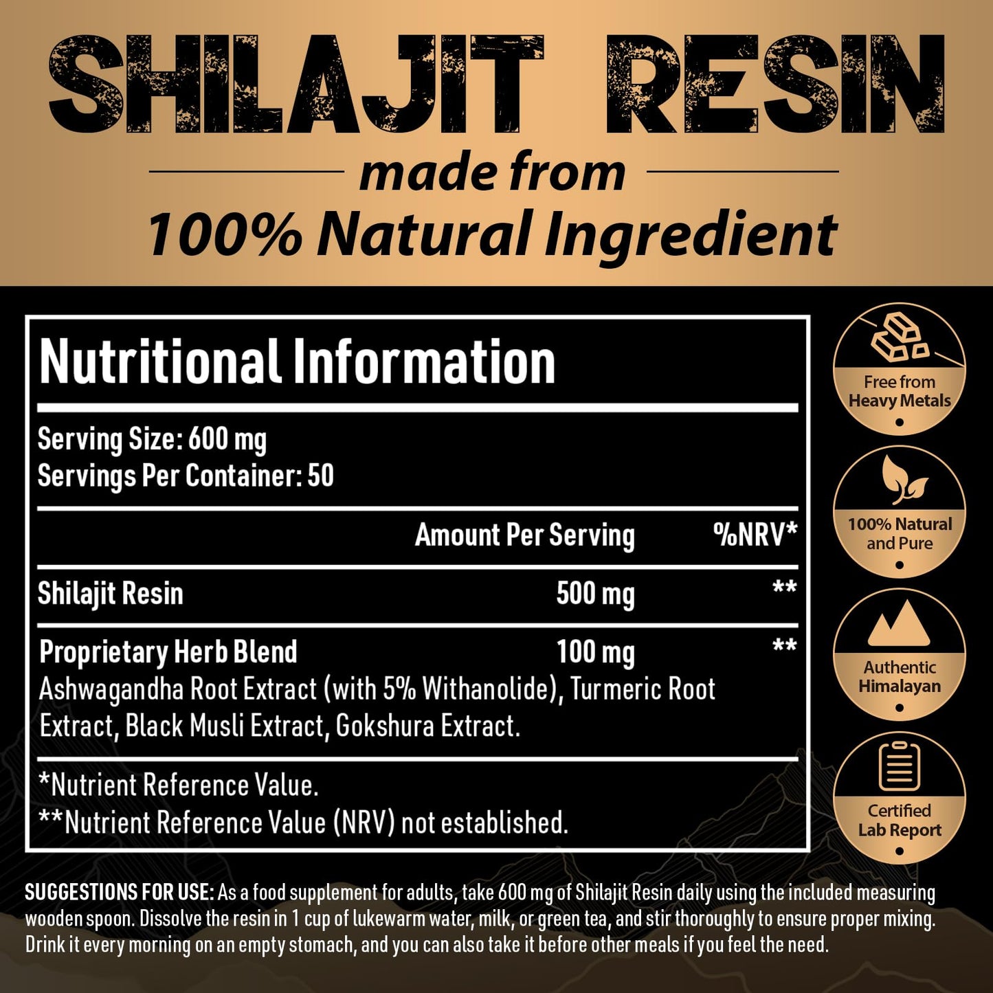 Shilajit Resin Gold Standard Shilajit - 600mg Himalayan Shilajit Blend with Ayurvedic Herbal Extracts, High Levels of Fulvic Acid, Supports Energy and Performance, 30 g (Pack of 2)