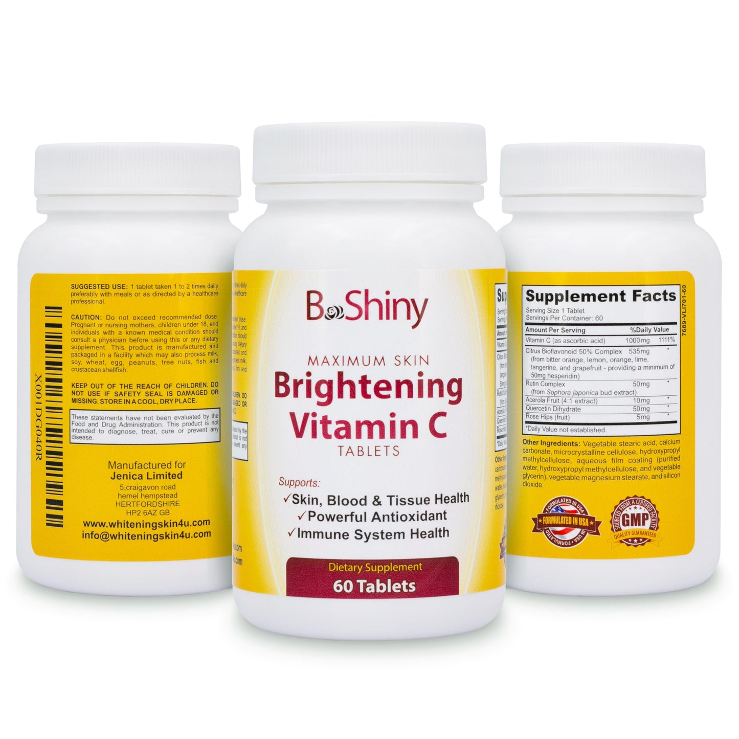 Vitamin C 1000mg Maximum Skin Brightening with Rose HIPS and Bioflavonoids Immune Support Supplement, Antioxidant Tablets Healthy Aging, Builds Energy and Overall Well-Being