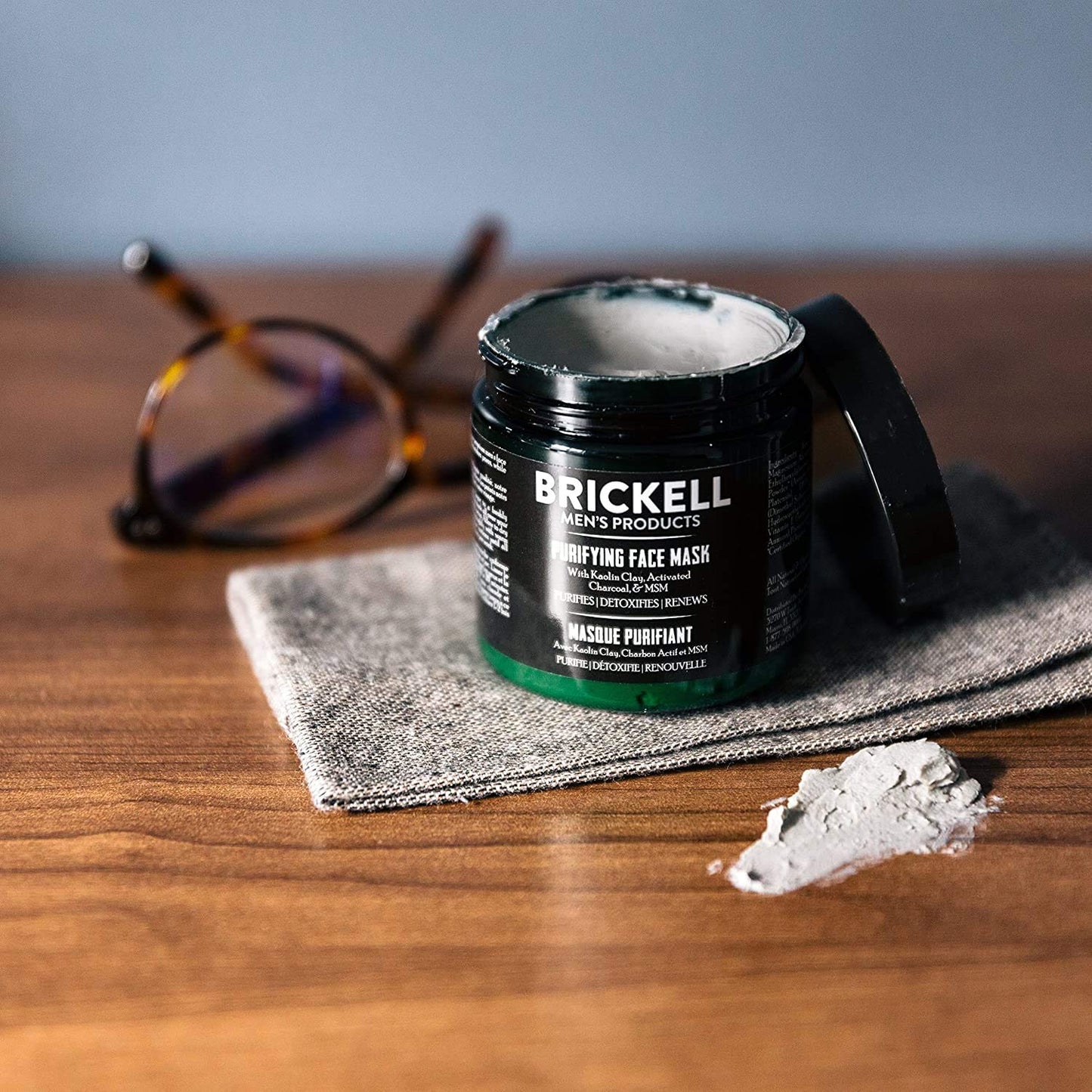 Brickell Men's Products Brickell Men's Purifying Charcoal Face Mask, Natural and Organic Activated Charcoal Mask With Detoxifying Kaolin Clay, 118 mL, Unscented