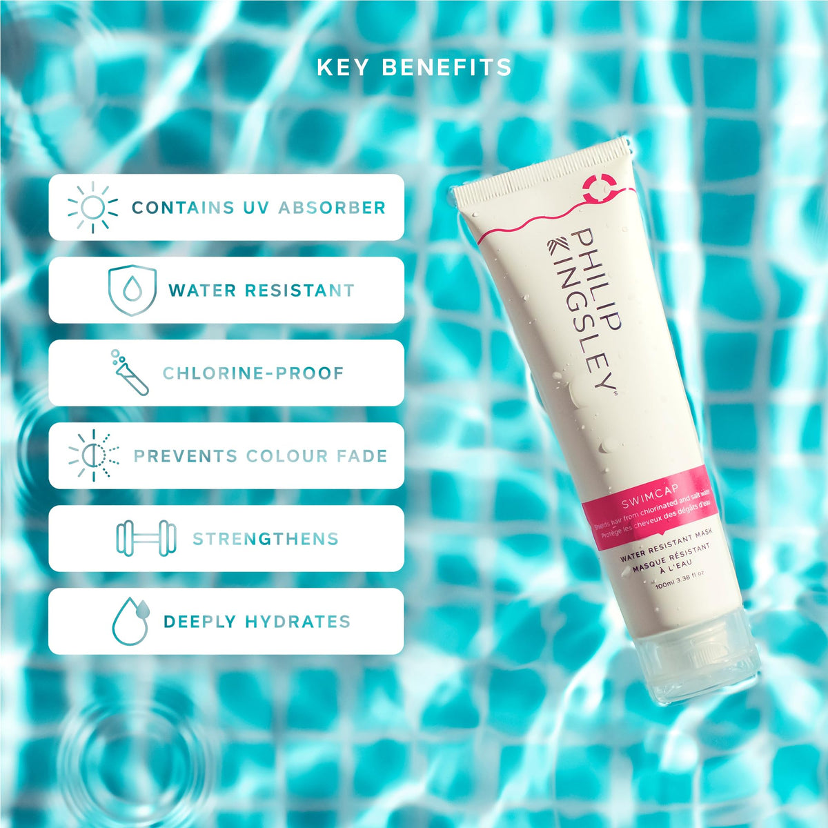 Philip Kingsley | Swimcap - Chlorine Hair Protection Water Resistant Mask | Swim Hair Mask, Protects Hair from Chlorine, Salt Water and Heat Damage | Hair Colour Protection Products | 100ml