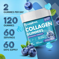 supplmnt. Supplmnt. Marine Collagen Gummies, Hydrolysed Collagen Peptides with Biotin, Hyaluronic Acid & Vitamin C, Supplements for Women & Men, for Skin, Hair & Nails, Blueberry