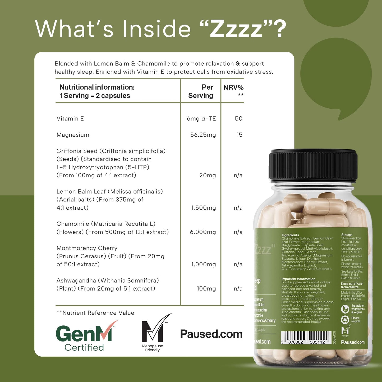 Paused Menopausal Sleep Aid - 60 Capsules | All-In-One Formula, Magnesium, Herbal Extracts | Menopause & Perimenopause Relief | Faster Sleep & Morning Rejuvenation | Achieve Restful, Refreshing Nights