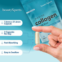 BeautyXperts Marine Collagen Capsules | with Biotin, Hyaluronic Acid & Vitamin C | High Strength Pure Collagen Peptides Supplements for Women and Men | 60 Capsules (Not Tablets or Powder)