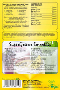Veganicity SuperGreens Powder : Green Superfoods General Health & Well-Being Supplement : 200g, in a recycleable Pouch