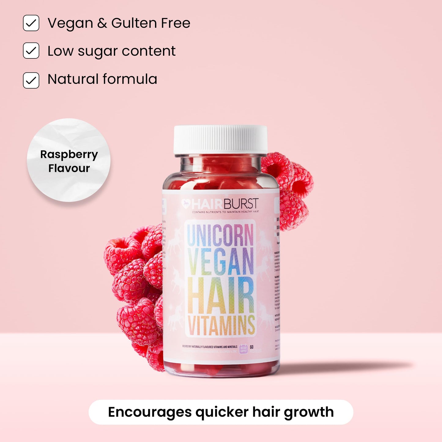 HAIR BURST Chewable Vegan Hair Vitamins - Hair Vitamins for Growth and Hair Loss – Hair Supplements for Both Men and Woman - Biotin Hair Growth Vitamins - 1 Month Supply - 60 Gummies