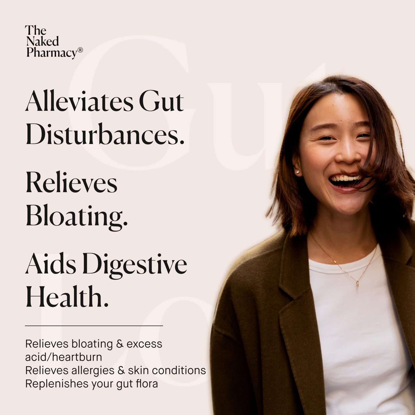 The Naked Pharmacy | Gut Love | Bloating & IBS Relief | Natural Probiotic & Prebiotic for Gut Health | High Strength | Digestive Supplements | Vegan | 60 Capsules