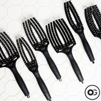 Olivia Garden Fingerbrush Combo Medium - Styling Hair Brush for Dry & Detangled Medium Hair - Curved Head Scalp Massage - Boar & Nylon Bristles for Natural Shine - Fine, Medium & Thick Hair - Black