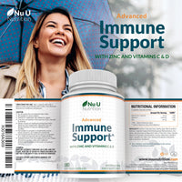Immune Support - Vitamin C 1200mg and Zinc 40mg & Vitamin D3 1000IU - 180 Vegetarian Capsules - 3 Month Supply - Made in The UK - Nu U Nutrition