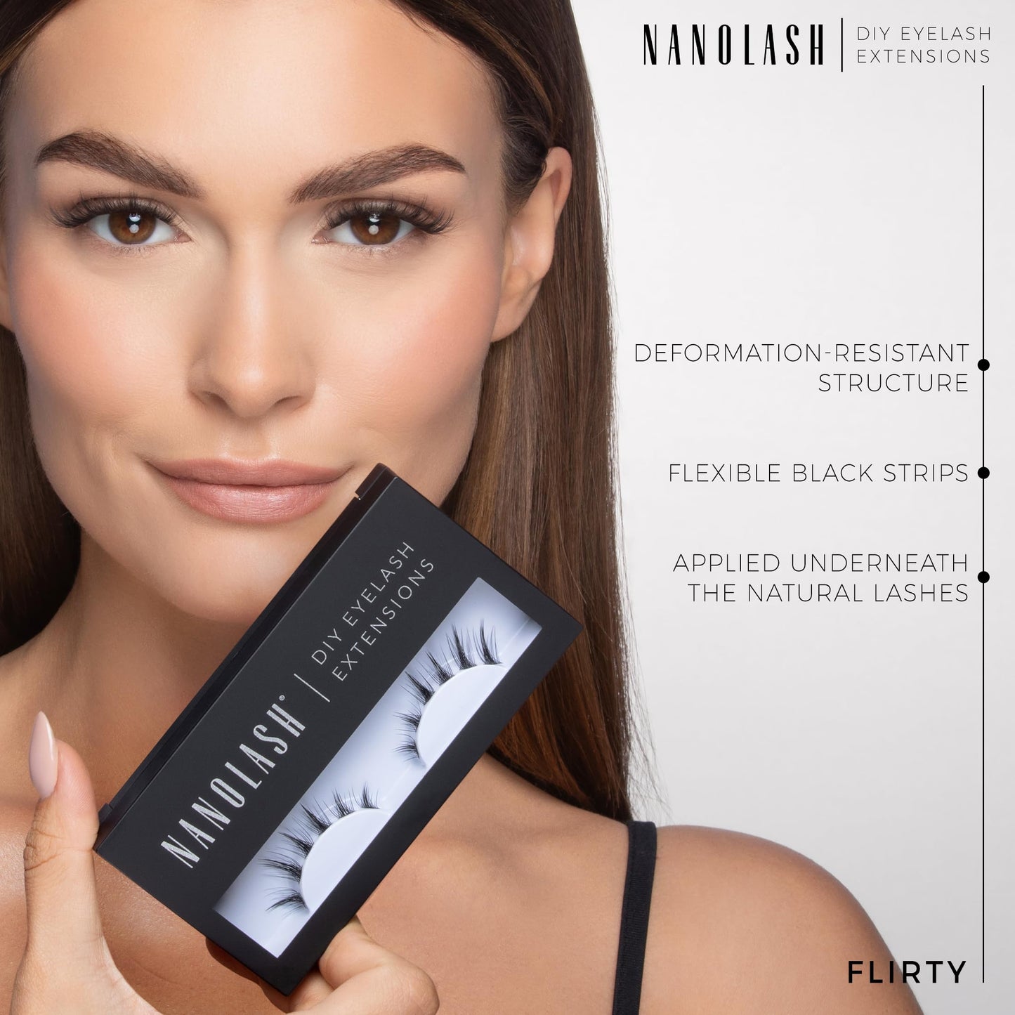 Nanolash DIY Eyelash Extensions 36 pcs - cluster lashes DIY, cluster false eyelashes for lash extensions at home, individual cluster lashes (Black, FLIRTY)