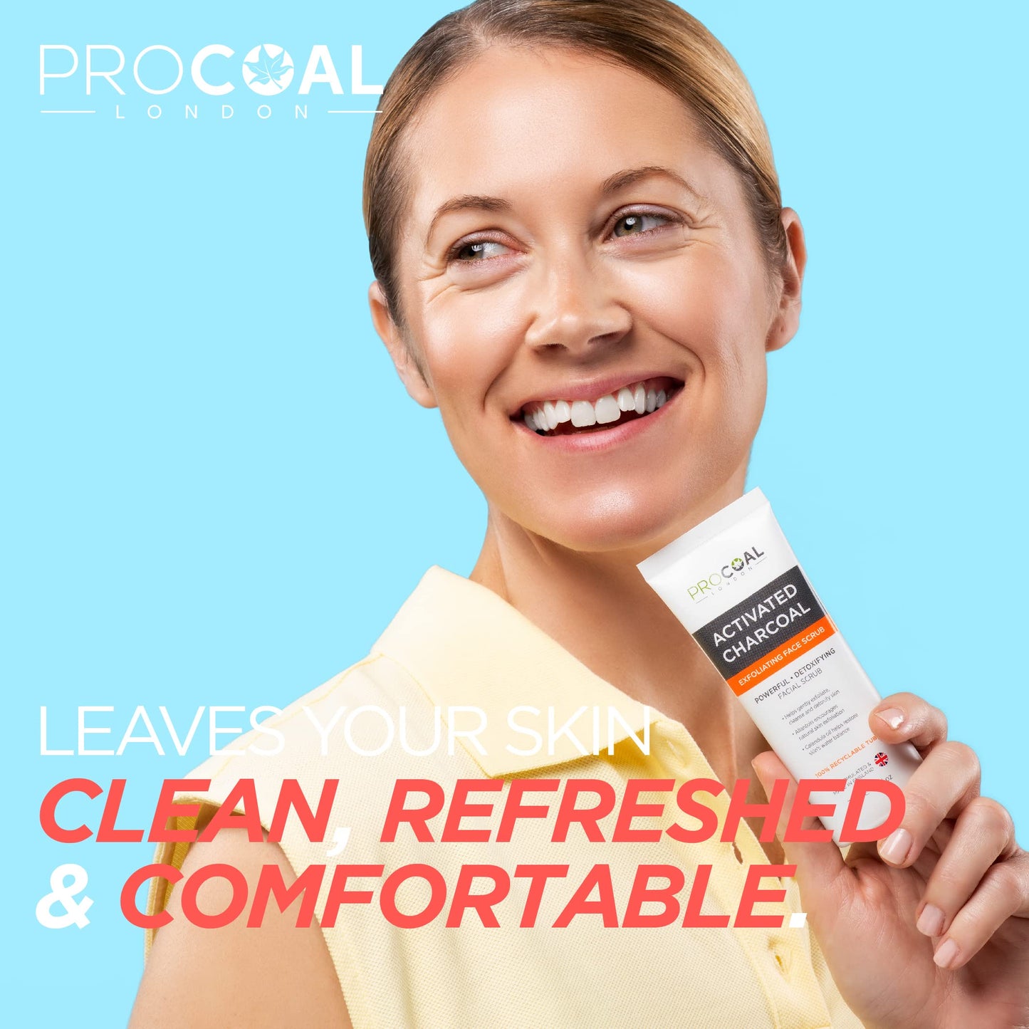 Face Scrub, Premium Exfoliating Charcoal Face Scrub 70ml by PROCOAL - Instantly Reveals Skin's Natural Radiance, Exfoliating Scrub & Charcoal Face Wash Combined For Men & Women - Made in UK