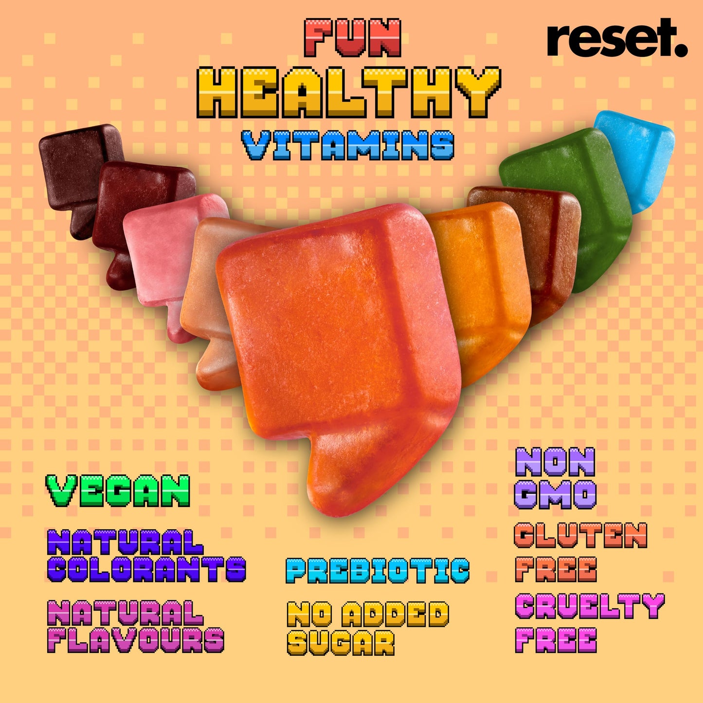 Reset This. Multivitamin Gummies 60 Vegan Strawberry Flavour Chewable Gummy Vitamin C & D, B12, B6, Essential Vitamins & Minerals, Reduces Tiredness & Fatigue Gluten Free Natural Flavours Prebiotic