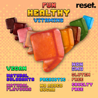 Reset This. Multivitamin Gummies 60 Vegan Strawberry Flavour Chewable Gummy Vitamin C & D, B12, B6, Essential Vitamins & Minerals, Reduces Tiredness & Fatigue Gluten Free Natural Flavours Prebiotic
