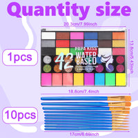 Zefphxs Face Painting Kit, 42 Colors Body Paint With 10 Pcs Brushes, Safe & Non-Toxic Washable for Children Adults Halloween Christmas Party