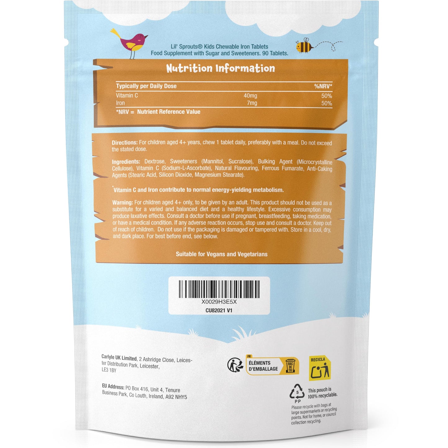 Iron Tablets for Kids with Vitamin C | 90 Chewable Tablets (3 Months Supply) | Natural Berry Flavour | Vegan Iron Supplement for Kids | by Lil' Sprouts