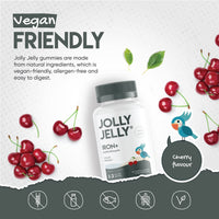 JOLLY JELLY Iron & Multivitamins Tapioca Gummies - 3200mcg - Potent Formula for Energy & Immunity, Made with Organic Tapioca, Cherry Flavour - Kosher, Halal, Non GMO - 60 Vegan Fruity Gummies.