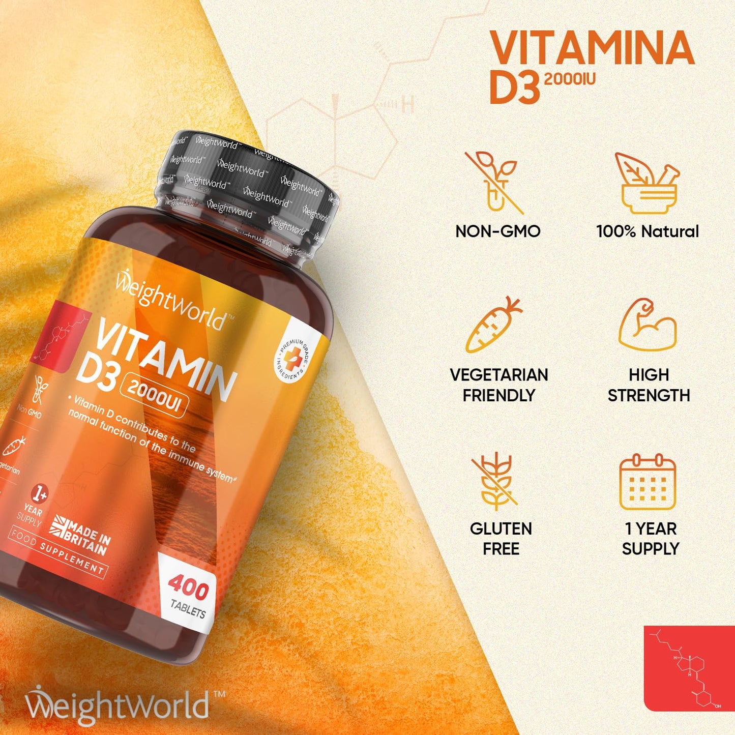 Vitamin D3 2000 IU - 400 Tablets (Over A Year Supply) Natural Vitamin D Tablets, Vitamin D Contributes to Normal Immune System & Blood Calcium Levels (EFSA), Vegetarian - Easy to Take Micro Tablets