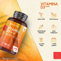 Vitamin D3 2000 IU - 400 Tablets (Over A Year Supply) Natural Vitamin D Tablets, Vitamin D Contributes to Normal Immune System & Blood Calcium Levels (EFSA), Vegetarian - Easy to Take Micro Tablets