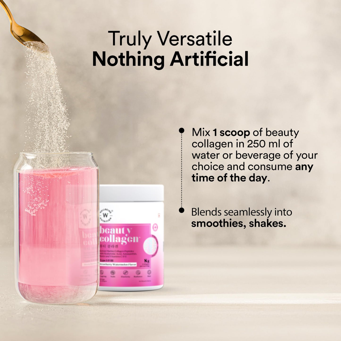 Wellbeing Nutrition Beauty Collagen with Hyaluronic Acid | Collagen Supplements for Women & Men | Collagen Powder with Biotin and Vitamins for Skin Radiance & Anti-Aging | 250g-Strawberry Watermelon